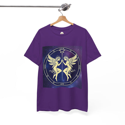 Unisex Heavy Cotton T-Shirt, Space Angel Twins v1, Gemini Zodiac Design