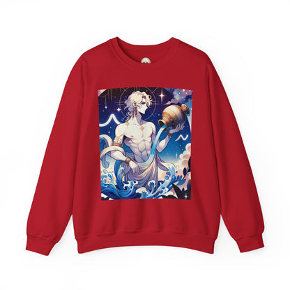 Unisex Heavy Blend™ Crewneck Sweatshirt, Anime Aqua God, Aquarius Zodiac Design