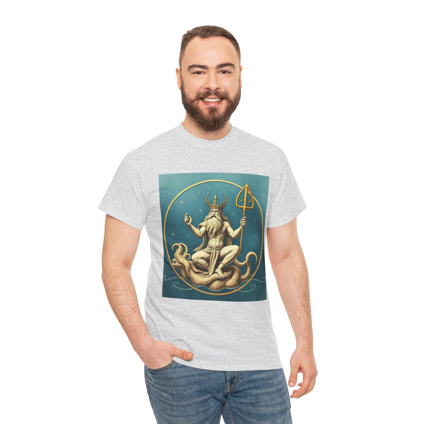Unisex Heavy Cotton T-Shirt, Aquarius God 2v, Zodiac Design