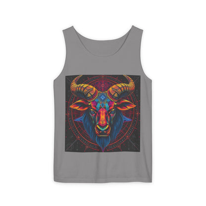 Unisex Garment-Dyed, Tank Top, Taurus Design, Pop Art v1, 100% US cotton