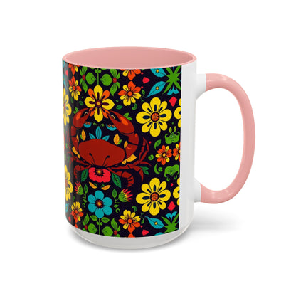 Accent Coffee Mug, Cancer, Zodiac v2, Flower Pattern, (11, 15oz)