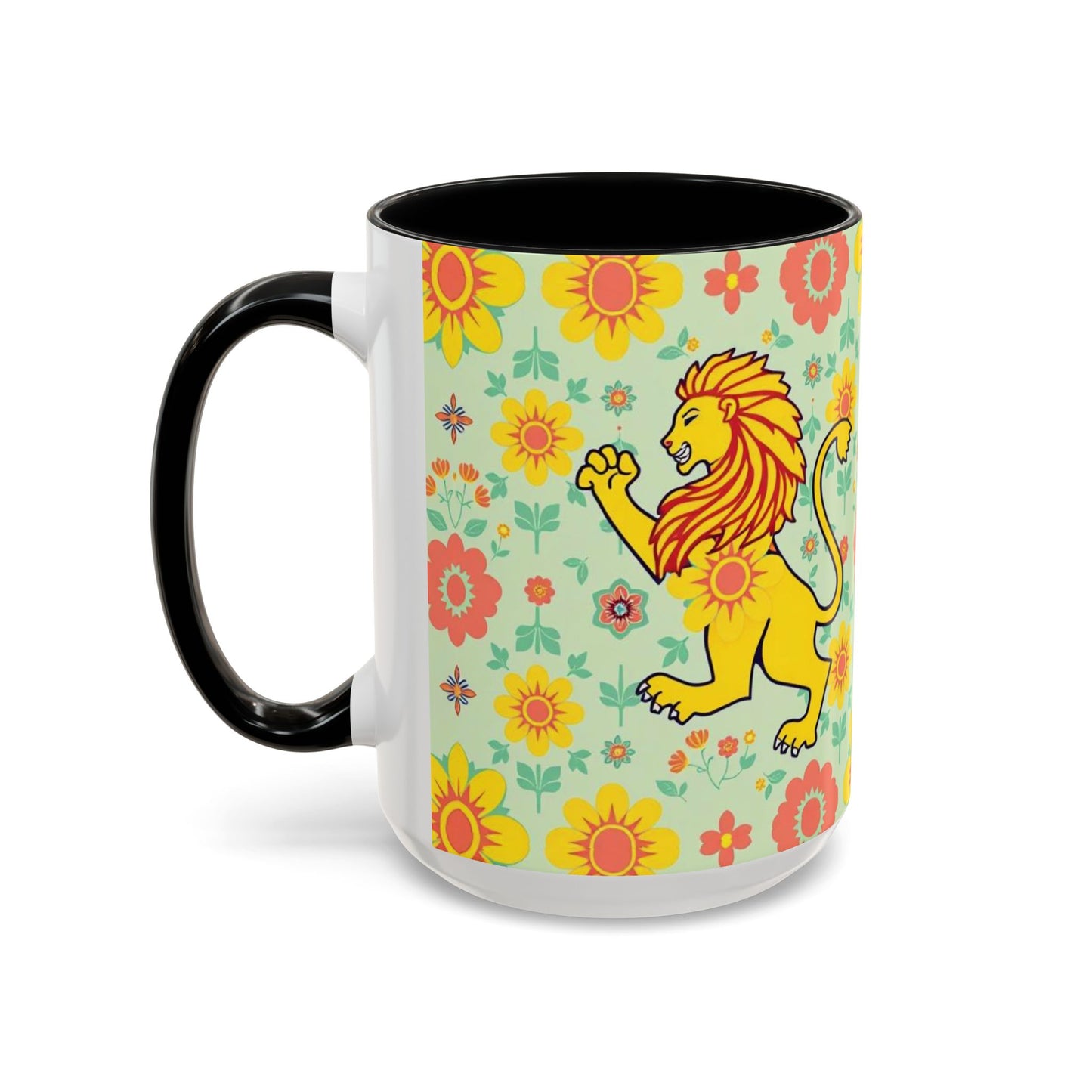 Accent Coffee Mug, Leo, Zodiac v2, Flower Pattern, (11, 15oz)