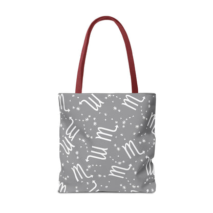 Tote Bag, Scorpio Zodiac Sign, AOP, (Grey, White)