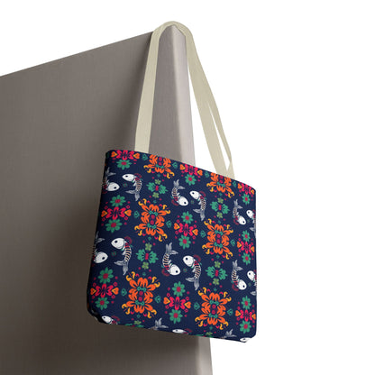 Tote Bag, (AOP), Pisces, Zodiac v6, Flower Pattern
