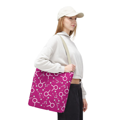 Tote Bag, Taurus Zodiac Sign, AOP, (Pink, White)