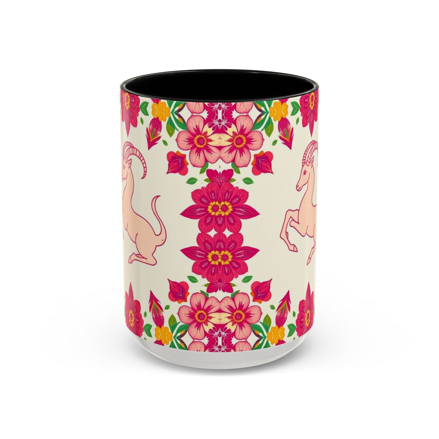 Accent Coffee Mug, Capricorn, Zodiac v2, Flower Pattern, (11, 15oz)