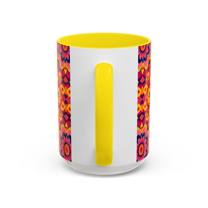 Accent Coffee Mug, Pisces, Zodiac v1, Flower Pattern, (11, 15oz)