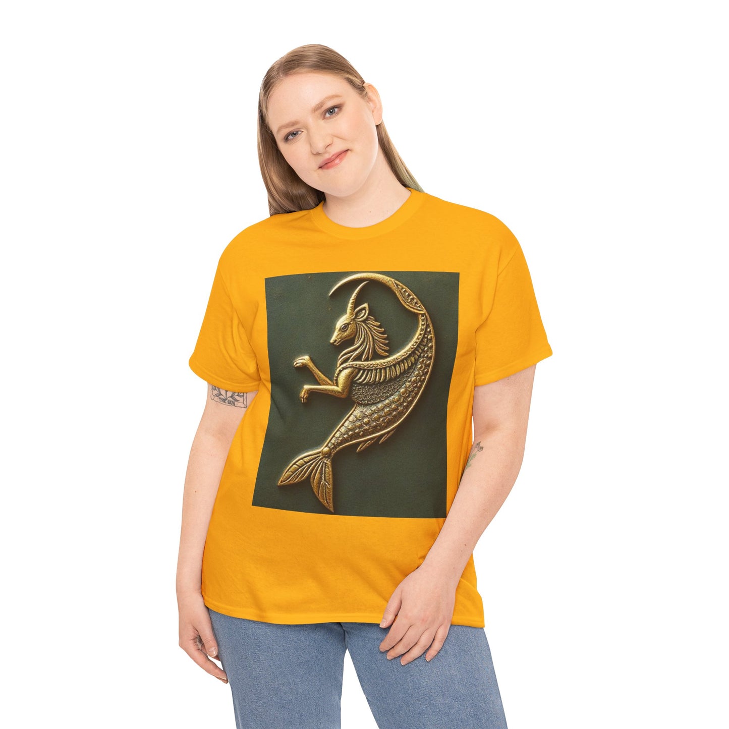 Unisex Heavy Cotton T-Shirt, Capricorn Animal v1, Symbol, Zodiac Design