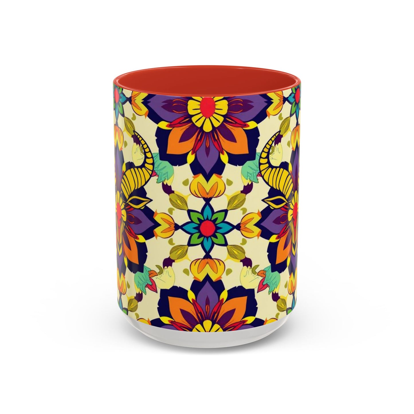 Accent Coffee Mug, Taurus, Zodiac v3. Flower Pattern, (11, 15oz)