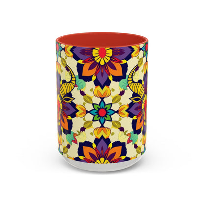 Accent Coffee Mug, Taurus, Zodiac v3. Flower Pattern, (11, 15oz)