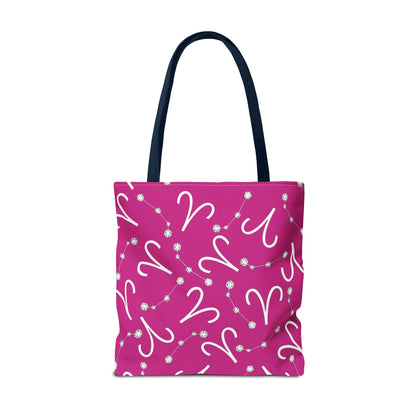 Tote Bag, Aries Zodiac Sign, AOP, (Pink, White)