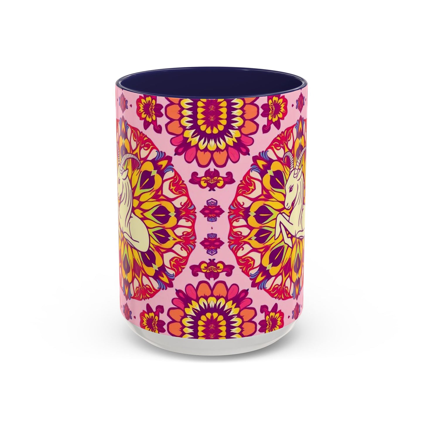 Accent Coffee Mug, Capricorn, Zodiac v3, Flower Pattern, (11, 15oz)
