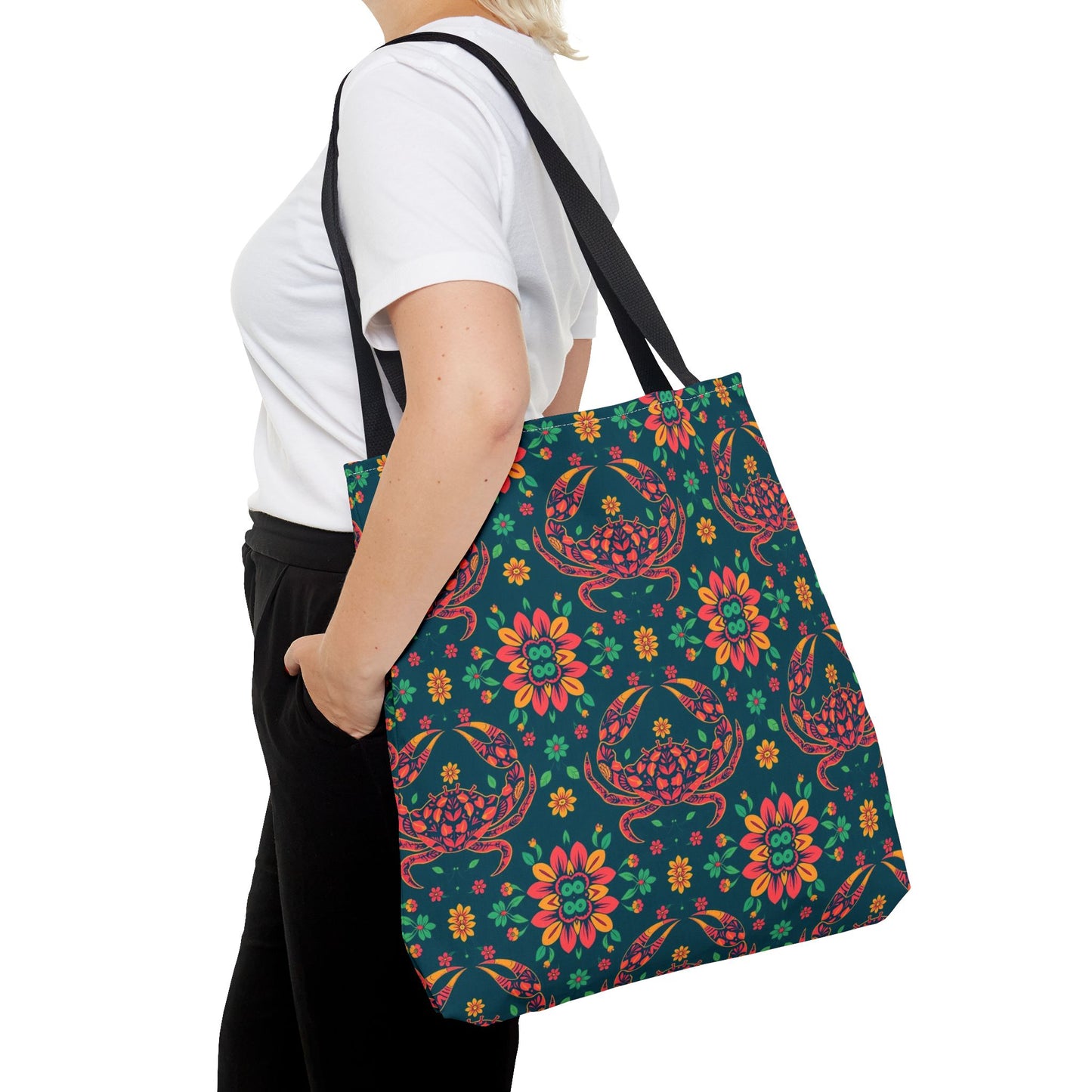 Tote Bag (AOP), Cancer, Zodiac v2, Flower Pattern