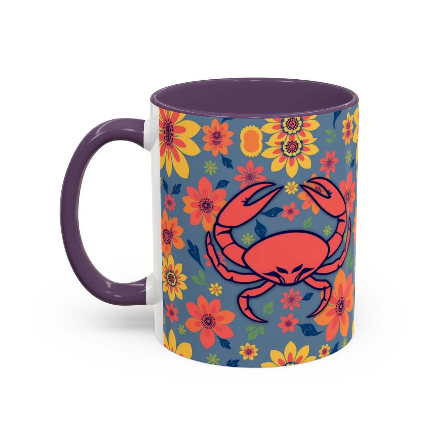 Accent Coffee Mug, Cancer, Zodiac v1, Flower Pattern, (11, 15oz)