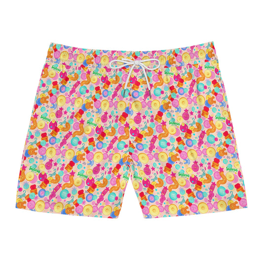 Men's Mid-Length Swim Shorts, (AOP), Sagittarius, Zodiac v1, Bubble Pattern