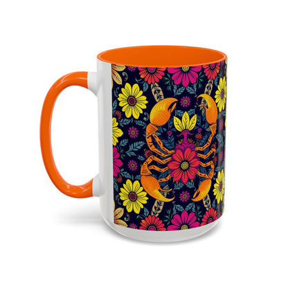 Accent Coffee Mug, Scorpio, Zodiac v3. Flower Pattern, (11, 15oz)