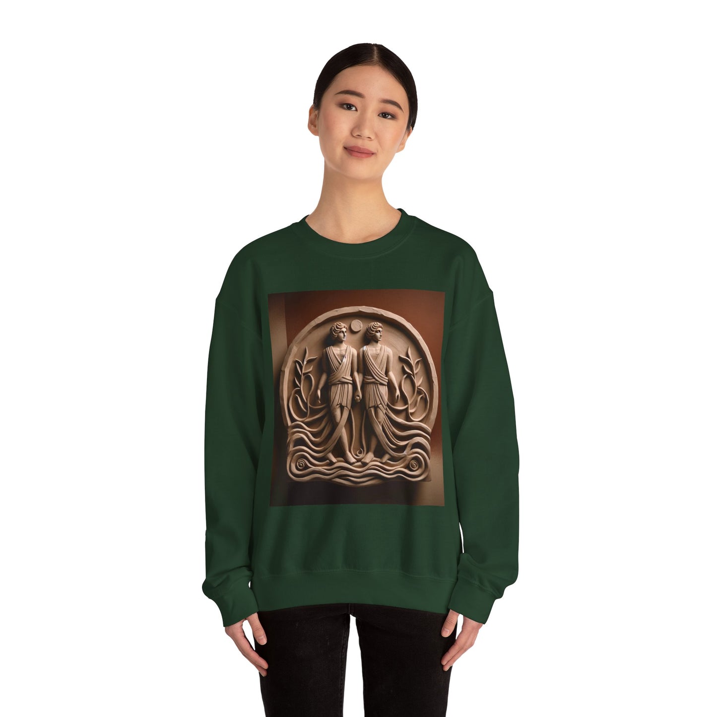 Unisex Heavy Blend™ Crewneck Sweatshirt, Stone Twins, Gemini Zodiac Design