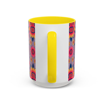 Accent Coffee Mug, Pisces, Zodiac v2, Flower Pattern, (11, 15oz)
