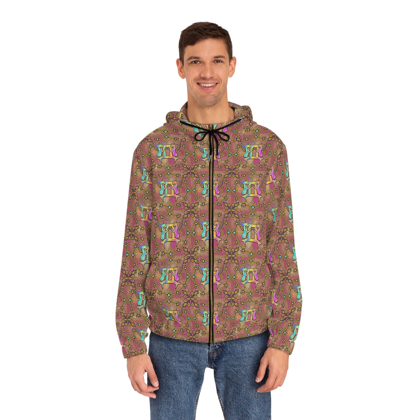Full-Zip Hoodie (AOP), Gemini, Zodiac, Pattern