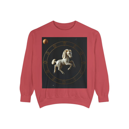 Garment-Dyed Sweatshirt, Unisex, Space Animal Design, Capricorn