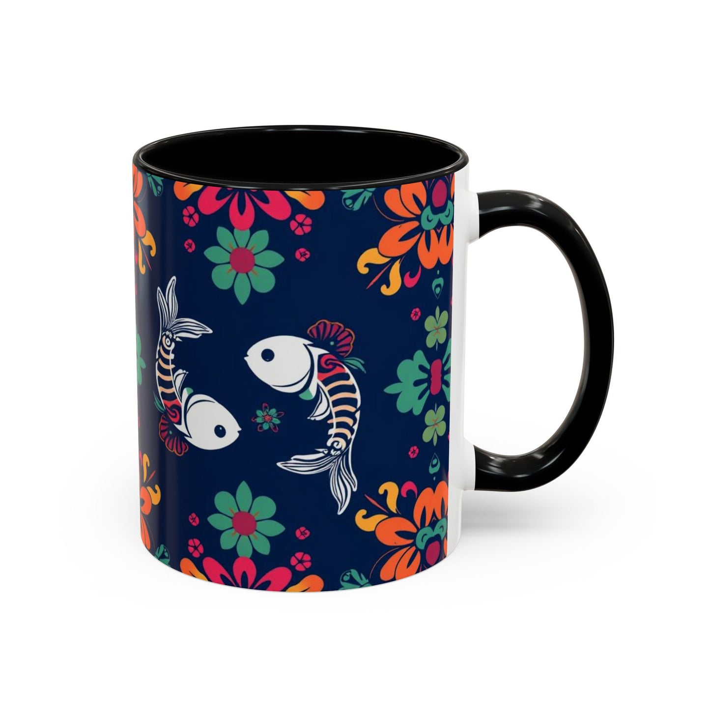 Accent Coffee Mug, Pisces, Zodiac. Flower Pattern, (11, 15oz)