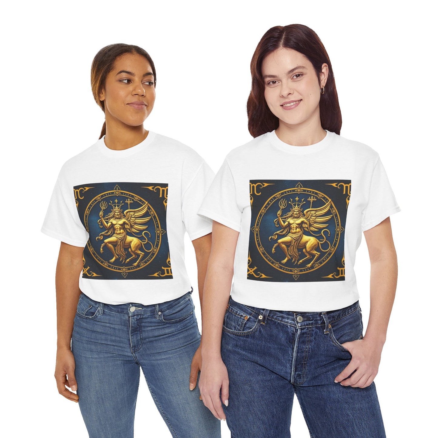 Unisex Heavy Cotton T-Shirt, Gold Angel, Symbol, Virgo Zodiac Design
