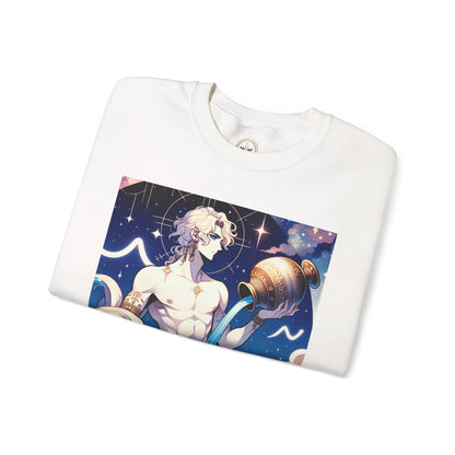 Unisex Heavy Blend™ Crewneck Sweatshirt, Anime Aqua God, Aquarius Zodiac Design