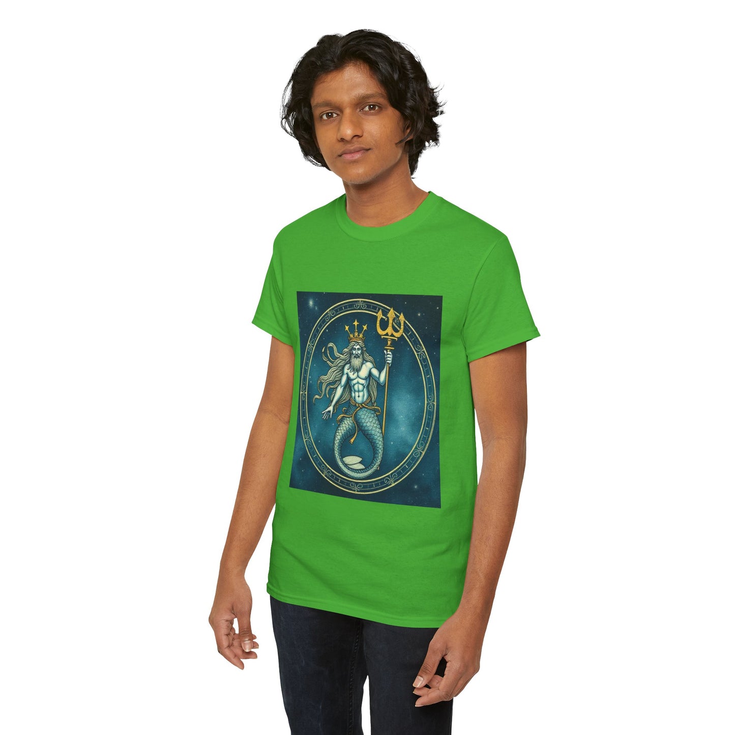 Unisex Heavy Cotton T-Shirt, Aquarius God 6v, Zodiac Design