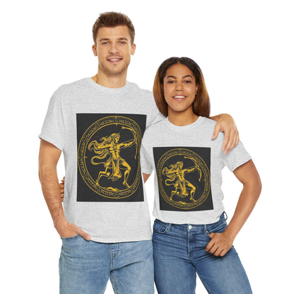 Unisex Heavy Cotton T-Shirt, Mythical Faun/Satyr v1, Sagittarius Zodiac Design
