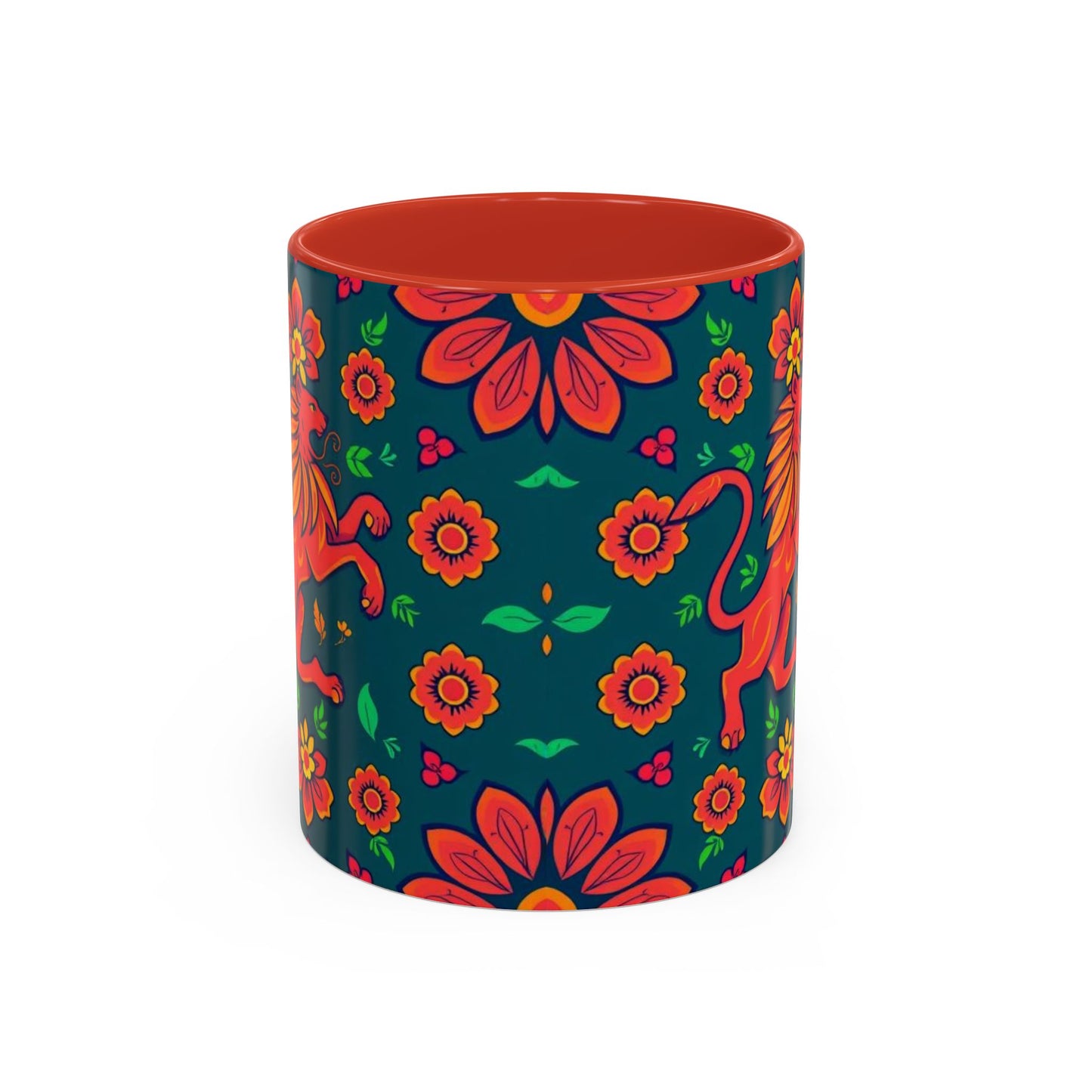 Accent Coffee Mug, Leo, Zodiac v1, Flower Pattern, (11, 15oz)