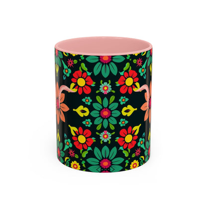 Accent Coffee Mug, Aquarius, Zodiac v4, Flower Pattern, (11, 15oz)