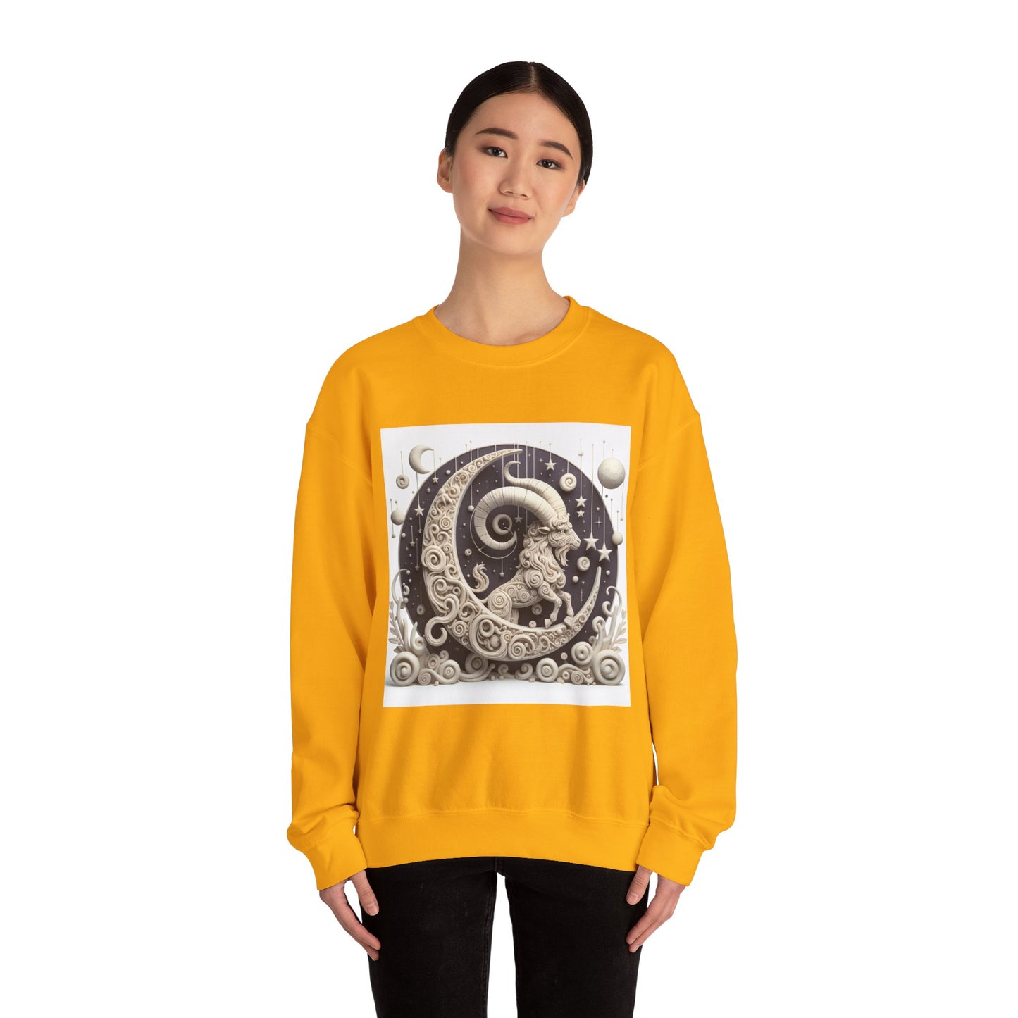 Unisex Heavy Blend™ Crewneck Sweatshirt, Stone Moon, Capricorn Zodiac Design