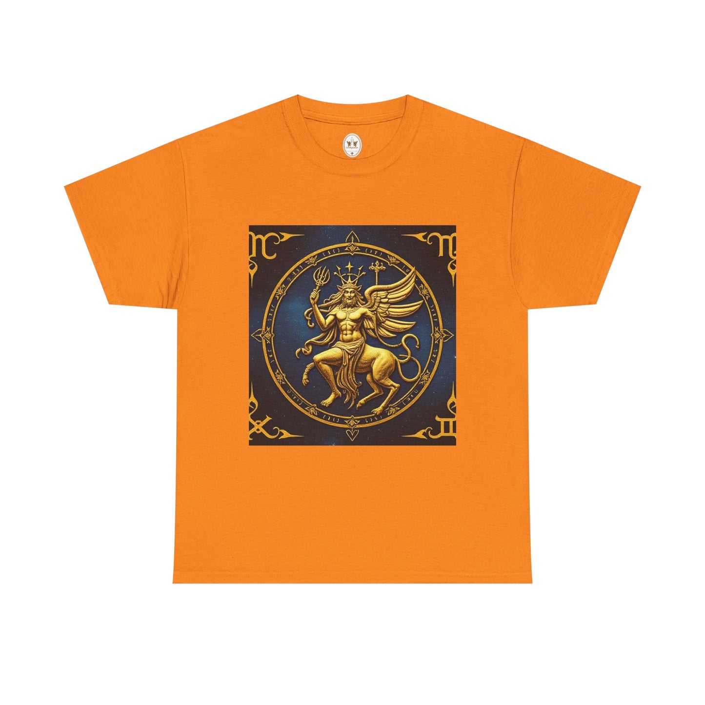 Unisex Heavy Cotton T-Shirt, Gold Angel, Symbol, Virgo Zodiac Design