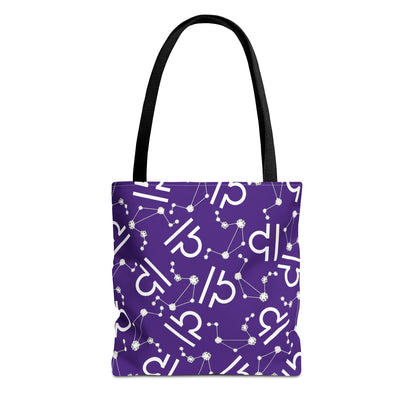 Tote Bag, Libra Zodiac Sign, AOP, (Purple, White)