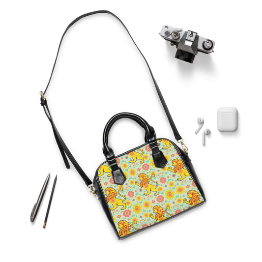 Shoulder Handbag, Leo, Zodiac v1, Flower Pattern