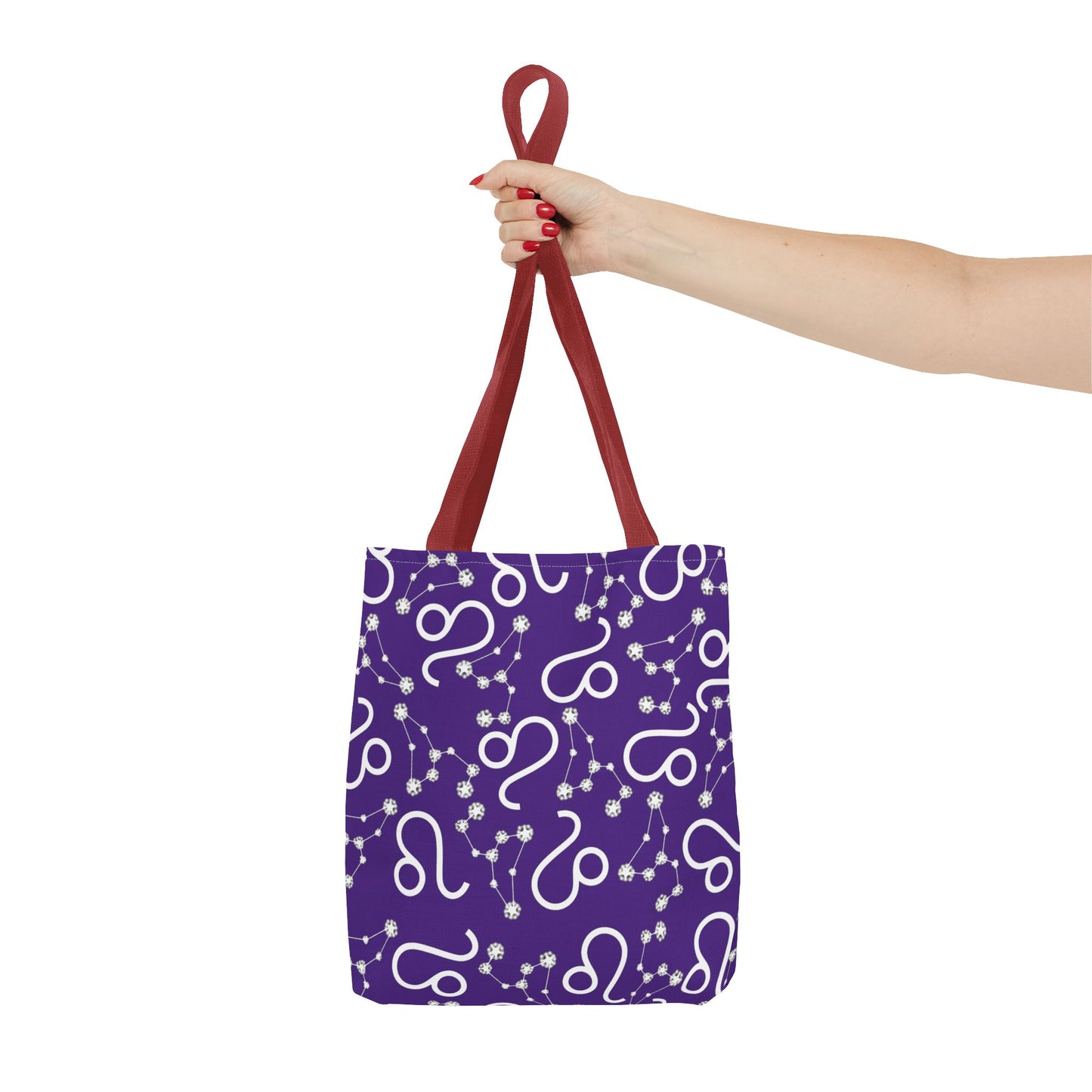 Tote Bag, Leo Zodiac Sign, AOP, (Purple, White)