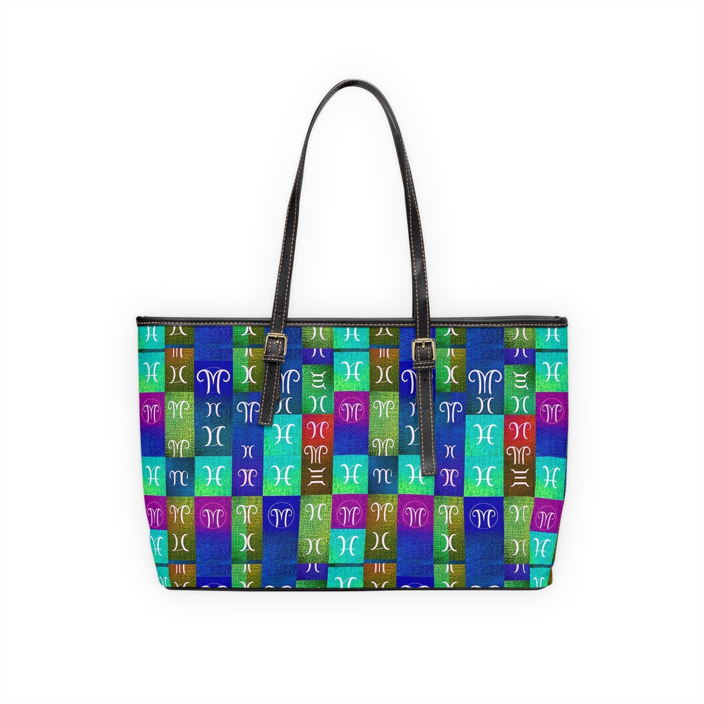 Leather Shoulder Bag, Aquarius, Zodiac v2, Shapes Pattern