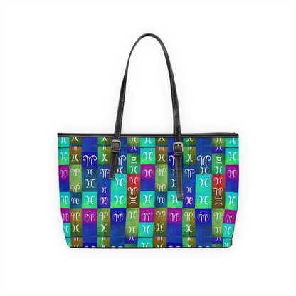 Leather Shoulder Bag, Aquarius, Zodiac v2, Shapes Pattern