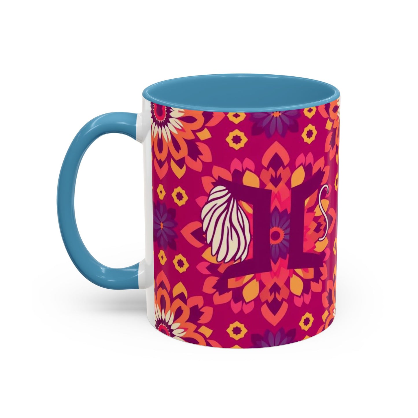 Accent Coffee Mug, Gemini, Zodiac v1, Flower Pattern, (11, 15oz)