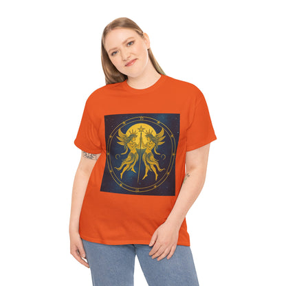 Unisex Heavy Cotton T-Shirt, Space Twins v3, Gemini Zodiac Design