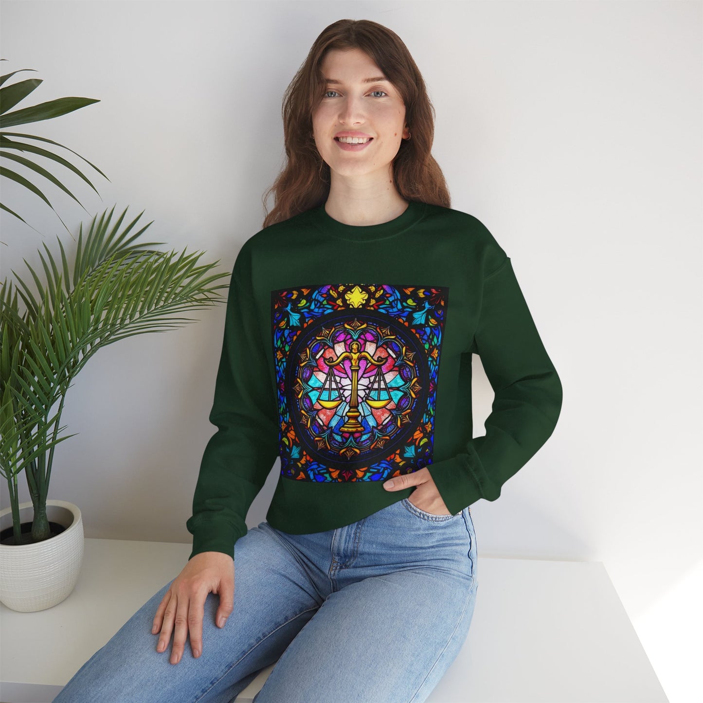 Unisex Heavy Blend™ Crewneck Sweatshirt, Glass 1, Libra Zodiac Design