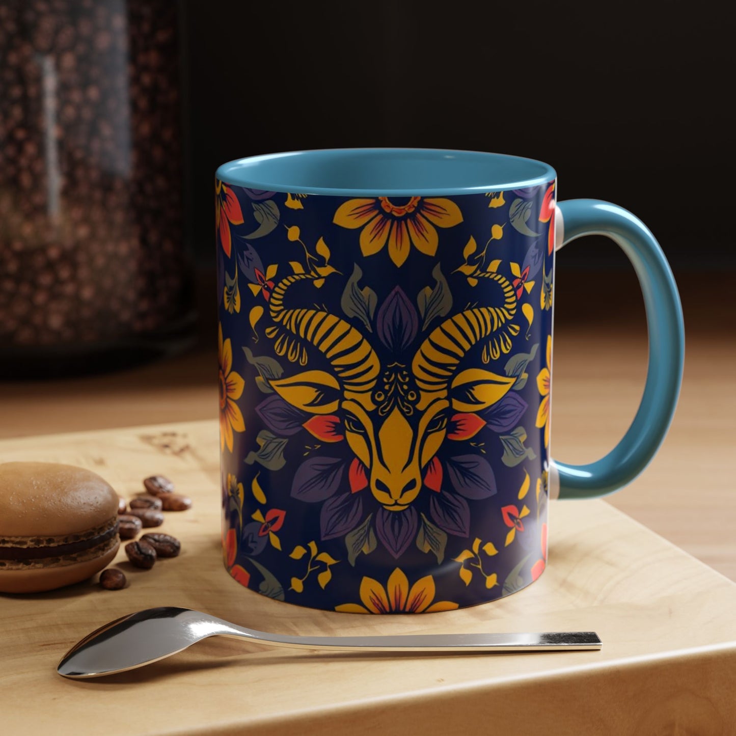 Accent Coffee Mug, Taurus, Zodiac v1. Flower Pattern, (11, 15oz)