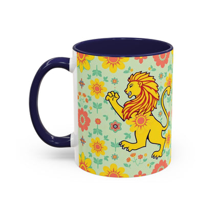 Accent Coffee Mug, Leo, Zodiac v2, Flower Pattern, (11, 15oz)
