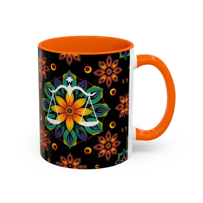 Accent Coffee Mug, Libra, Zodiac v4, Flower Pattern, (11, 15oz)
