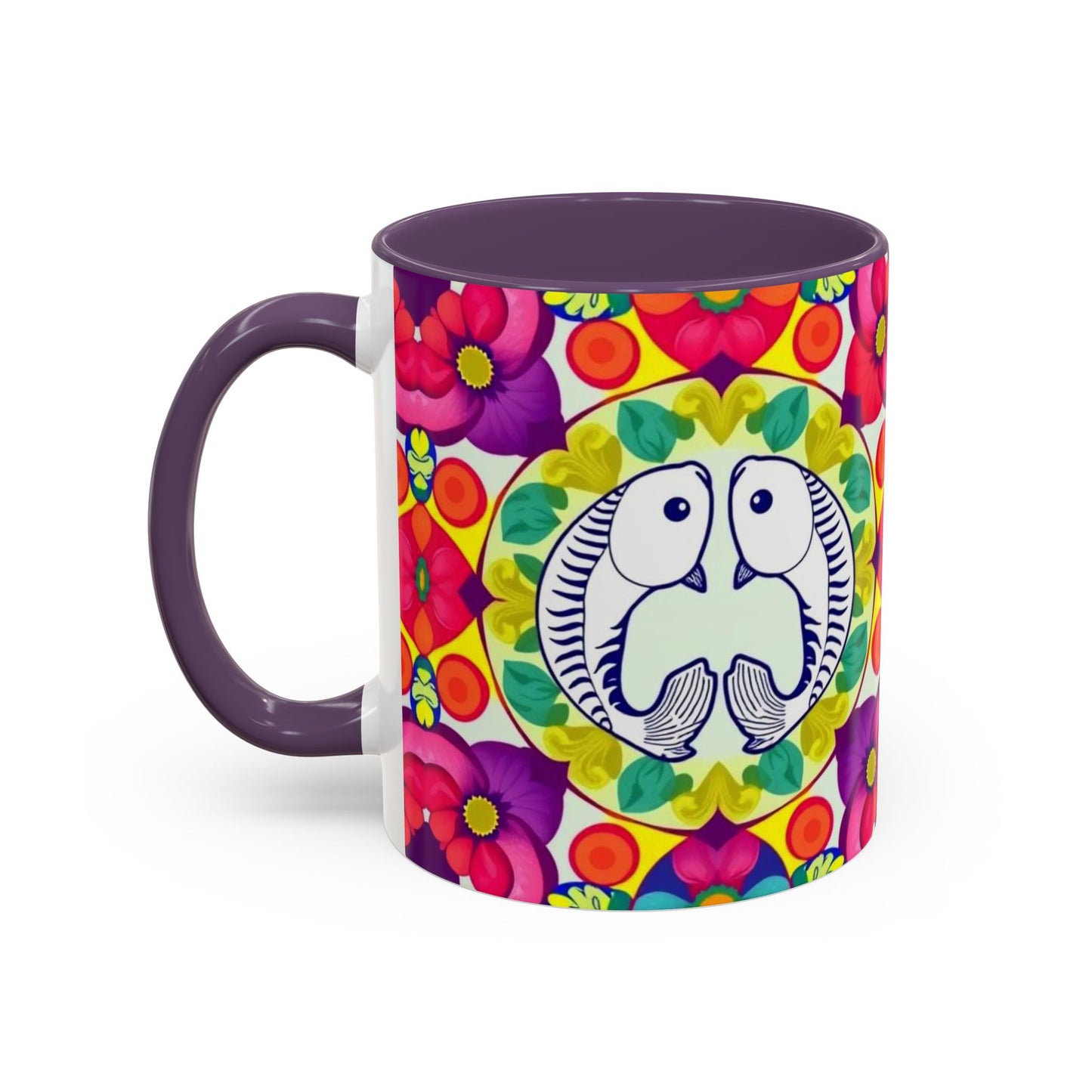 Accent Coffee Mug, Pisces, Zodiac v4, Flower Pattern, (11, 15oz)