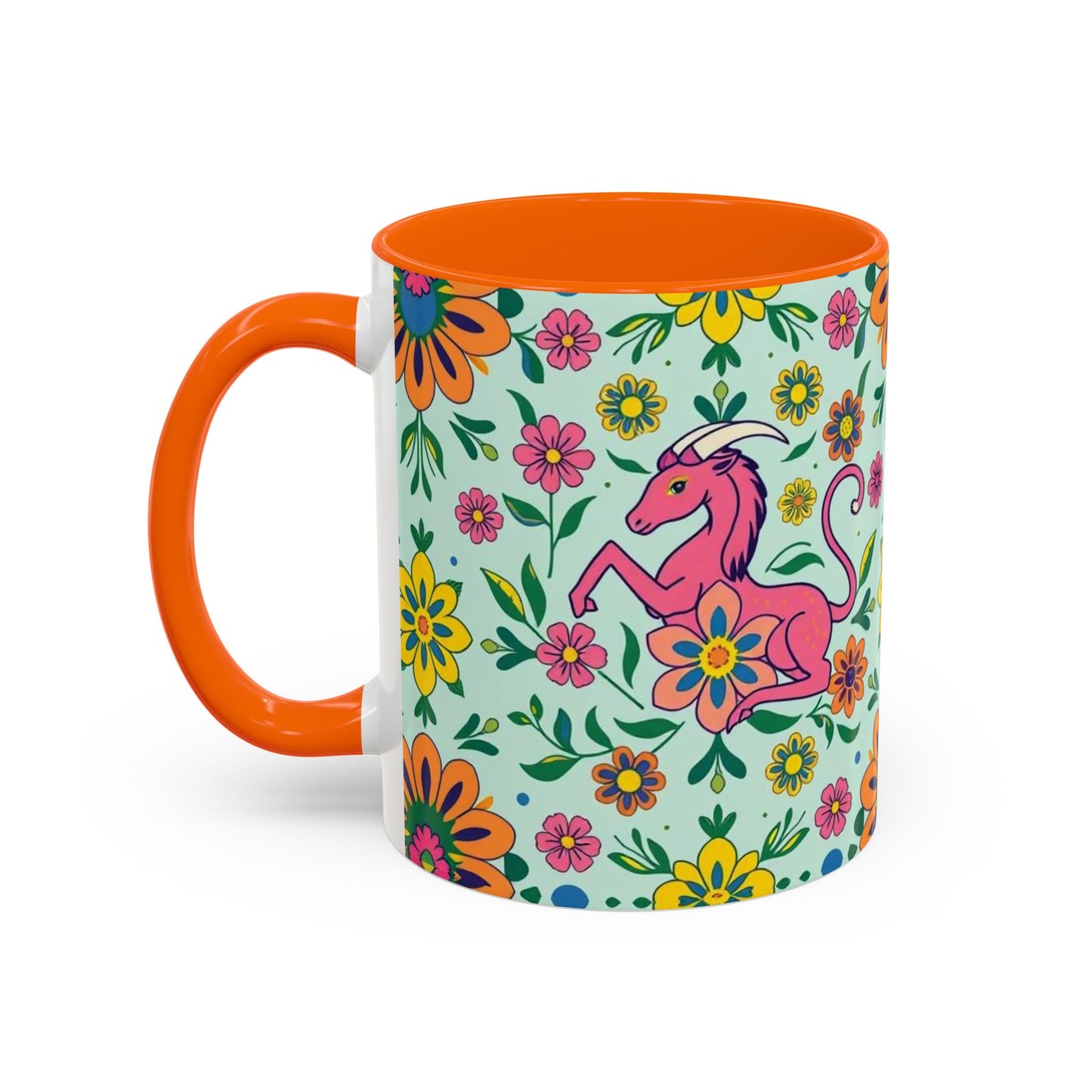 Accent Coffee Mug, Aquarius, Zodiac, Flower Pattern, (11, 15oz)