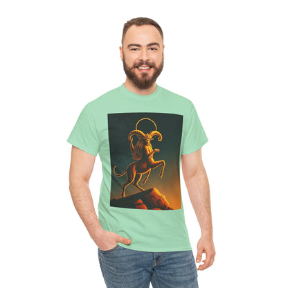 Unisex Heavy Cotton T-Shirt, Mountain Top, Aries Zodiac Design