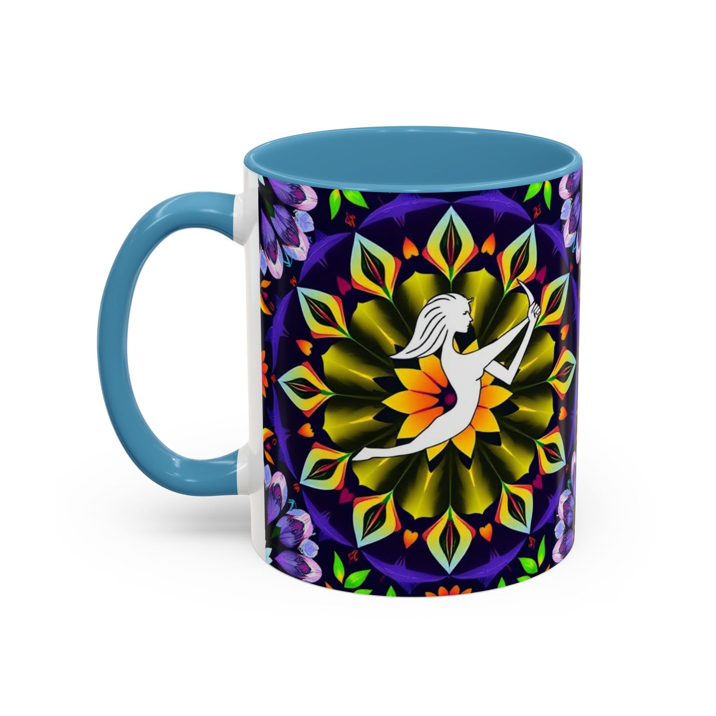 Accent Coffee Mug, Sagittarius, Zodiac v1. Flower Pattern, (11, 15oz)
