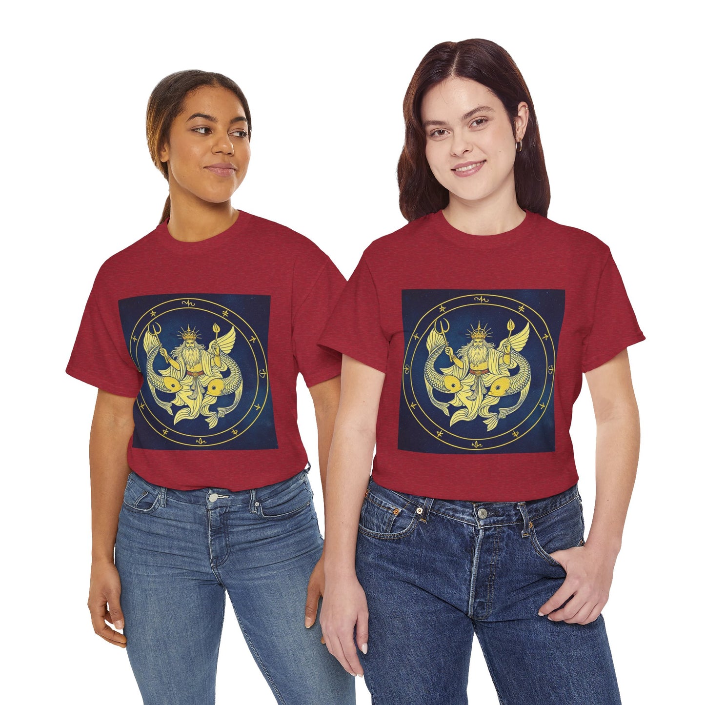 Unisex Heavy Cotton T-Shirt, King of Pisces, Zodiac Design