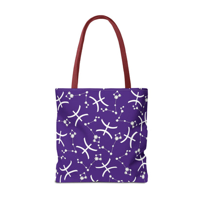 Tote Bag, Pisces Zodiac Sign, AOP, (Purple, White)